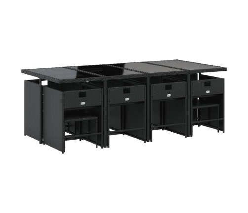 Set comedor de jardín con cojines 13 pzas ratán sintético negro