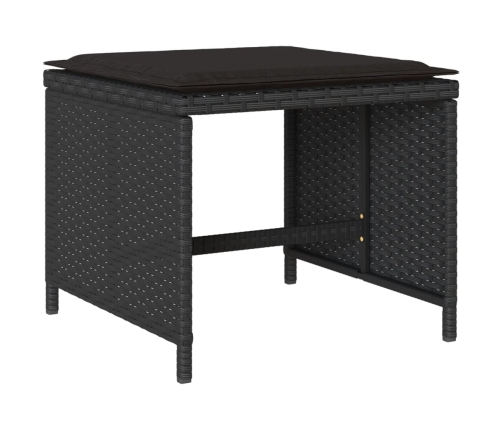 Set comedor de jardín con cojines 13 pzas ratán sintético negro
