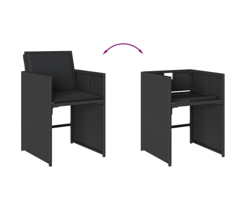 Set comedor de jardín con cojines 13 pzas ratán sintético negro
