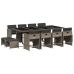 Set comedor de jardín con cojines 13 pzas ratán sintético gris