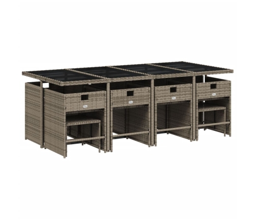 Set comedor de jardín con cojines 13 pzas ratán sintético gris