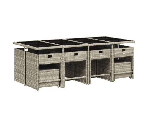 Set comedor jardín y cojines 13 pzas ratán sintético gris claro
