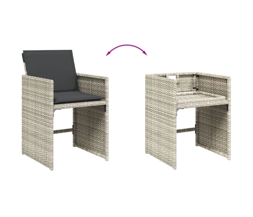 Set comedor jardín y cojines 13 pzas ratán sintético gris claro