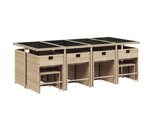 Set comedor de jardín con cojines 13 pzas ratán sintético beige