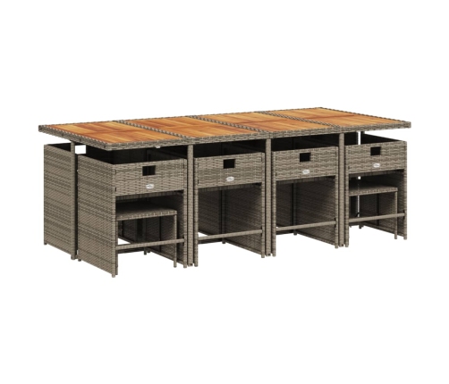 Set comedor de jardín con cojines 13 pzas ratán sintético gris