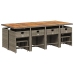 Set comedor de jardín con cojines 13 pzas ratán sintético gris