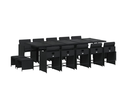 Set comedor de jardín con cojines 15 pzas ratán sintético negro