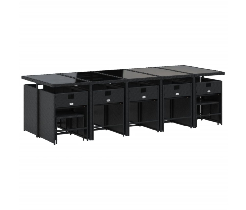 Set comedor de jardín con cojines 15 pzas ratán sintético negro