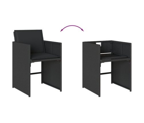 Set comedor de jardín con cojines 15 pzas ratán sintético negro