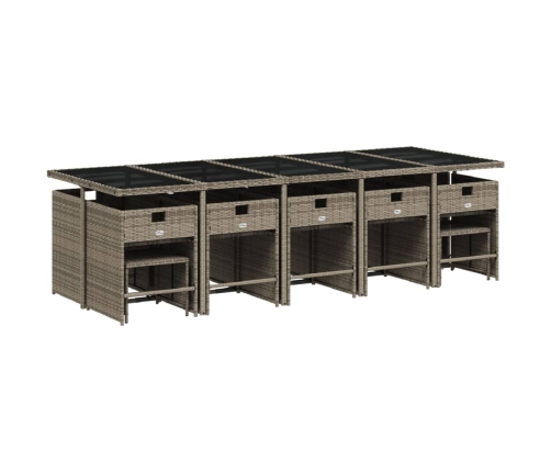 Set comedor de jardín con cojines 15 pzas ratán sintético gris