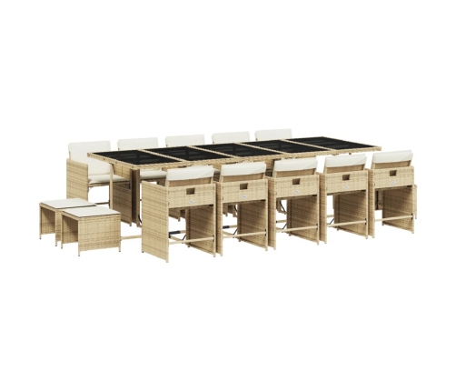 Set comedor de jardín con cojines 15 pzas ratán sintético beige