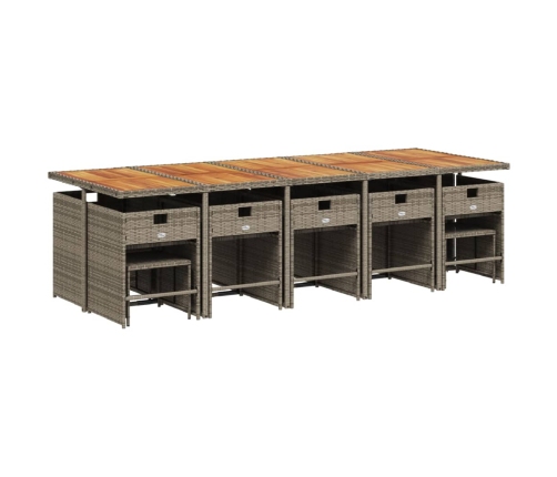 Set comedor de jardín con cojines 15 pzas ratán sintético gris