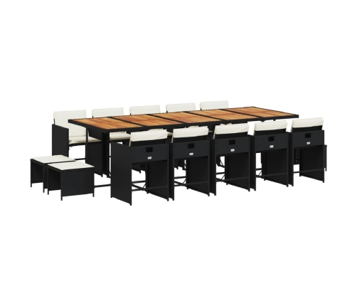 Set comedor de jardín con cojines 15 pzas ratán sintético negro