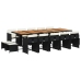Set comedor de jardín con cojines 15 pzas ratán sintético negro