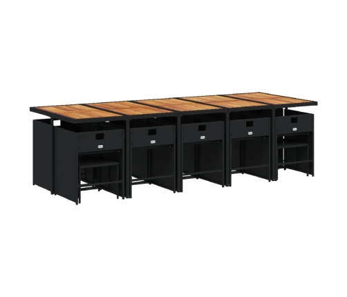 Set comedor de jardín con cojines 15 pzas ratán sintético negro