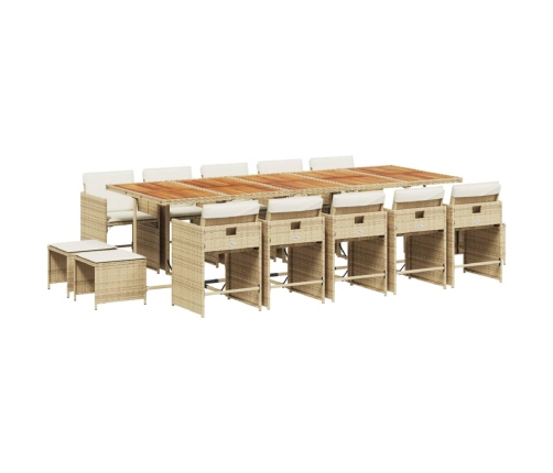 Set comedor de jardín con cojines 15 pzas ratán sintético beige
