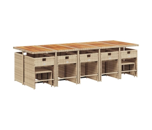 Set comedor de jardín con cojines 15 pzas ratán sintético beige