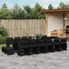 Set de muebles jardín 17 pzas con cojines ratán sintético negro
