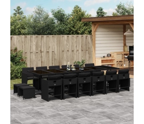 Set de muebles jardín 17 pzas con cojines ratán sintético negro