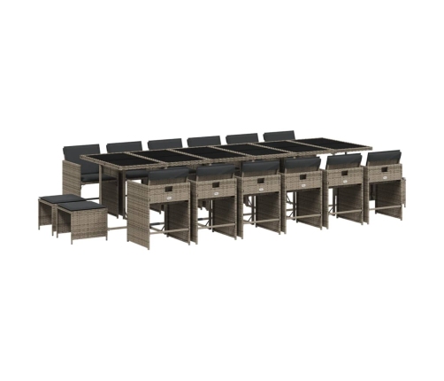 Set comedor de jardín 17 pzas y cojines ratán sintético gris
