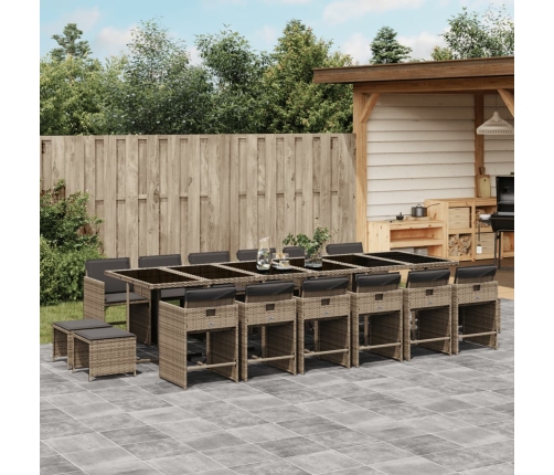 Set comedor de jardín 17 pzas y cojines ratán sintético gris