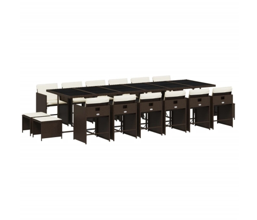 Set de muebles jardín 17 pzas y cojines ratán sintético marrón