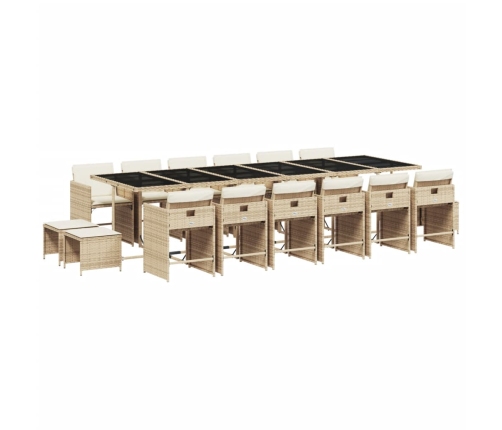 Set comedor de jardín 17 pzas con cojines ratán sintético beige