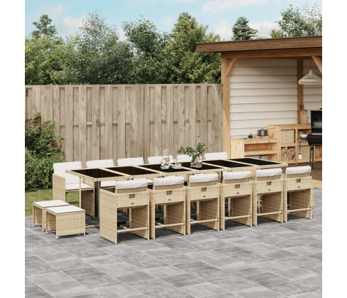 Set comedor de jardín 17 pzas con cojines ratán sintético beige