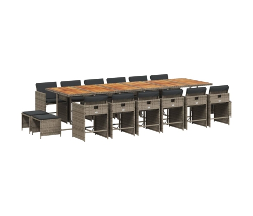 Set comedor de jardín 17 pzas y cojines ratán sintético gris