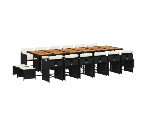Set de muebles jardín 17 pzas con cojines ratán sintético negro
