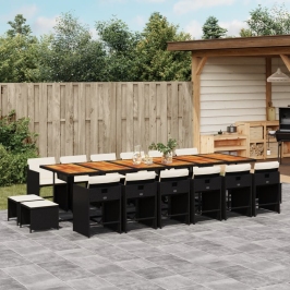 Set de muebles jardín 17 pzas con cojines ratán sintético negro