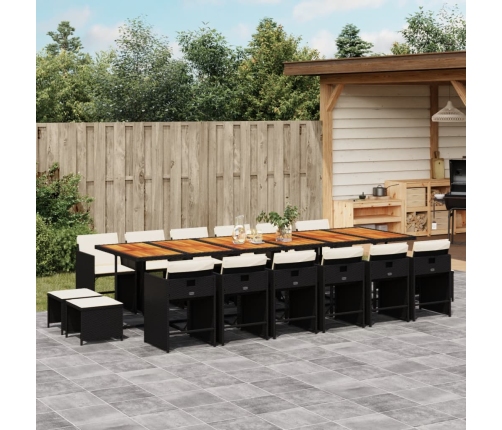 Set de muebles jardín 17 pzas con cojines ratán sintético negro