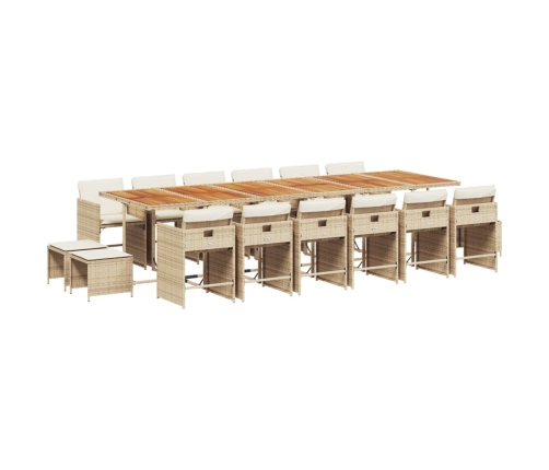 Set comedor de jardín 17 pzas con cojines ratán sintético beige