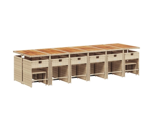 Set comedor de jardín 17 pzas con cojines ratán sintético beige