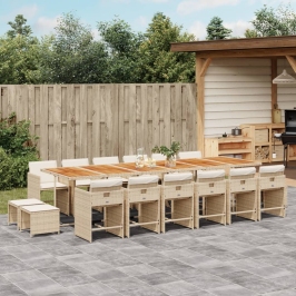 Set comedor de jardín 17 pzas con cojines ratán sintético beige