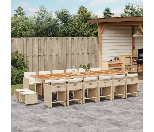 Set comedor de jardín 17 pzas con cojines ratán sintético beige