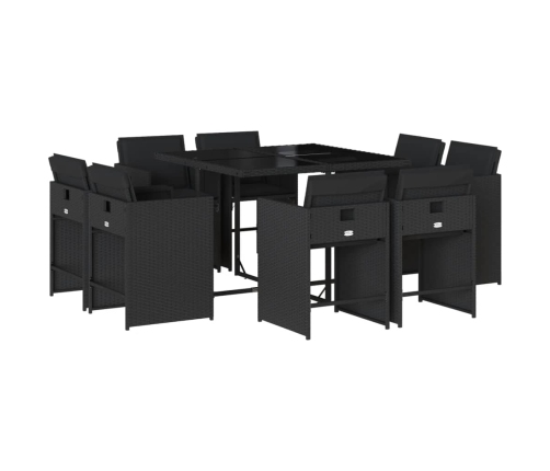 Set de comedor de jardín 9 pzas y cojines ratán sintético negro