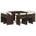 Set comedor para jardín 9 pzas y cojines ratán sintético marrón
