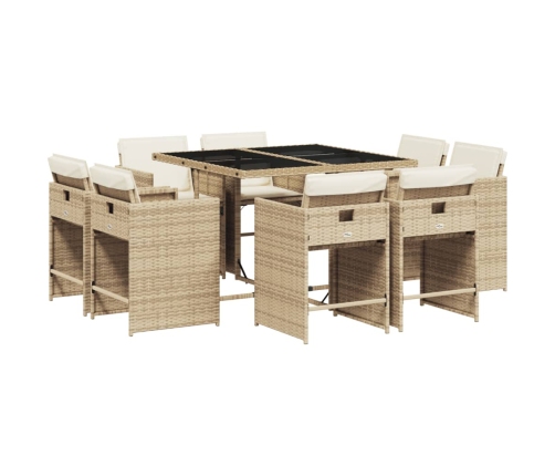 Set comedor de jardín 9 pzas con cojines ratán sintético beige