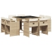 Set comedor de jardín 9 pzas con cojines ratán sintético beige