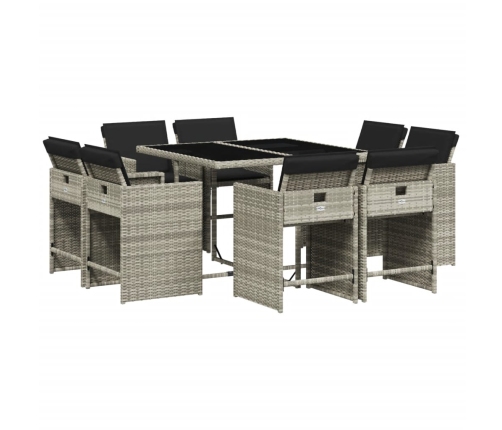Set comedor de jardín 9 pzas cojines ratán sintético gris claro