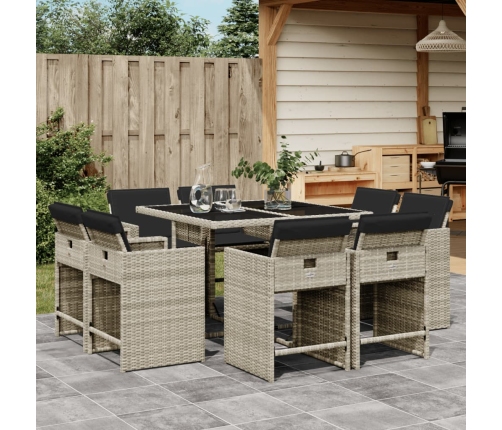 Set comedor de jardín 9 pzas cojines ratán sintético gris claro