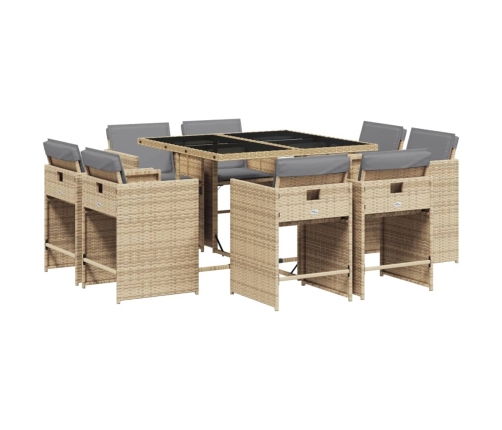 Set comedor de jardín 9 pzas con cojines ratán sintético beige