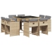 Set comedor de jardín 9 pzas con cojines ratán sintético beige