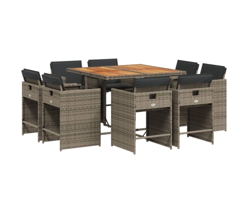 Set comedor jardín 9 pzas y cojines ratán sintético gris