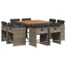 Set comedor jardín 9 pzas y cojines ratán sintético gris