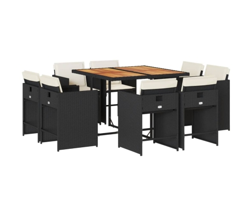 Set de comedor de jardín 9 pzas y cojines ratán sintético negro