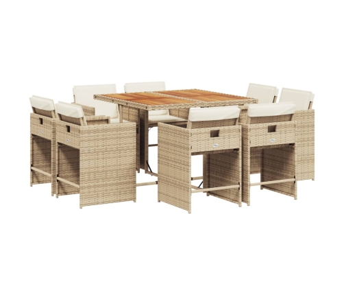 Set comedor de jardín 9 pzas con cojines ratán sintético beige
