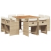 Set comedor de jardín 9 pzas con cojines ratán sintético beige
