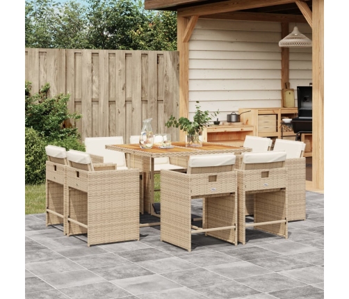 Set comedor de jardín 9 pzas con cojines ratán sintético beige